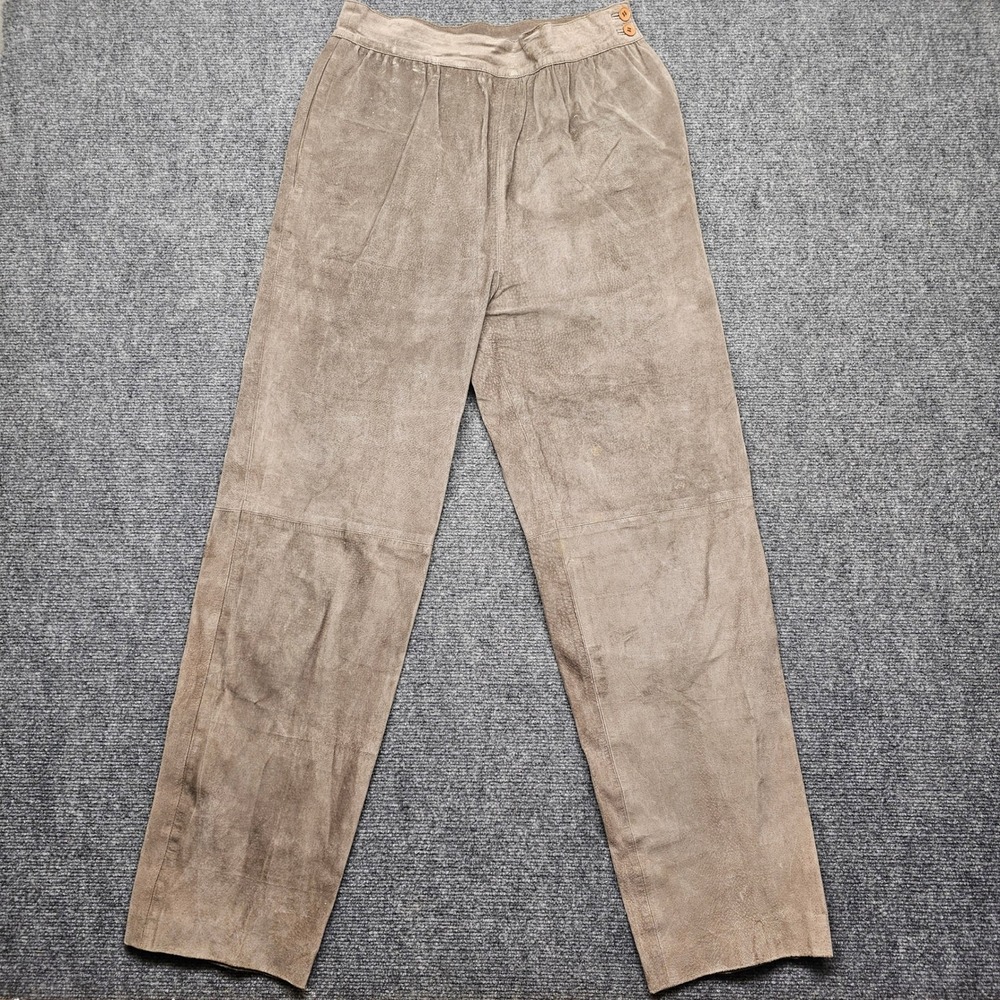 Vintage Irka Genuine Suede Leather Pants Taupe Brown High Waist Straight Leg 10